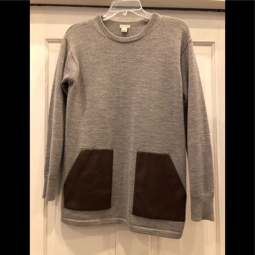 Wool Tunic Sweater with faux leather pockets